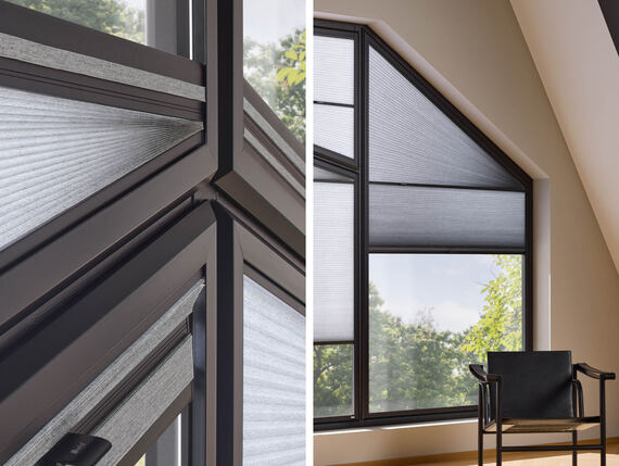 easy Frame Plissee Sonderform auf Maß im Wohnzimmer